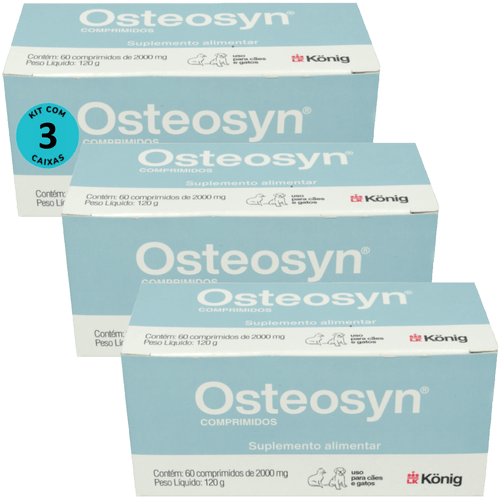 Osteosyn 2000mg Com 60 Comprimidos Para Cães e Gatos Raças Grandes Kit C/ 3 Osteosyn 2000mg Com 60 Comprimidos Para Cães e Gatos Raças Grandes Kit C/ 3